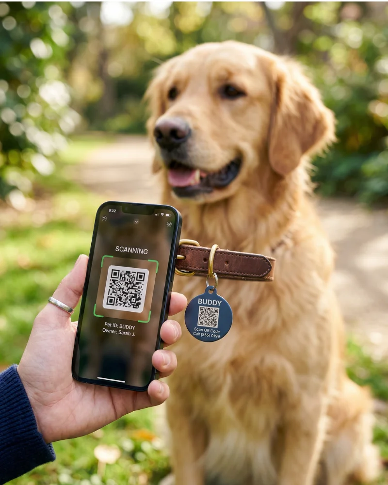 Mobil telefon kamerası ile PaTiCeP akıllı evcil hayvan tasması QR kodu okutma işlemi